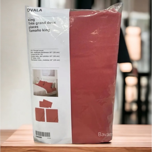 Ikea DVALA Sheet set, light Orange-Pink King 100% Cotton BRAND NEW (4-Pieces) - Picture 2 of 2